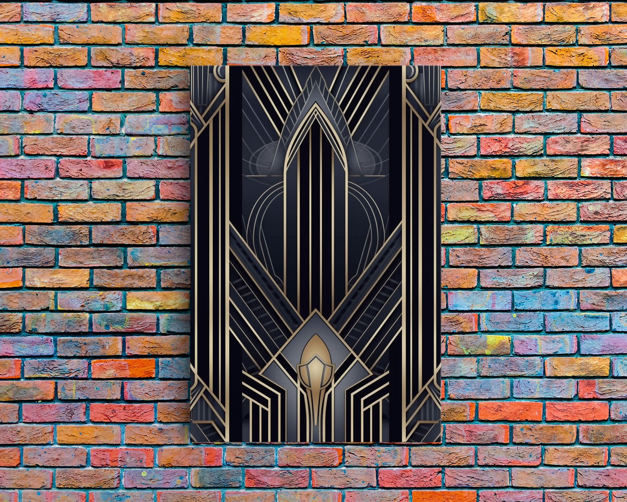 Art Deco Gold and Blue, Mid-Century Wall Art Print