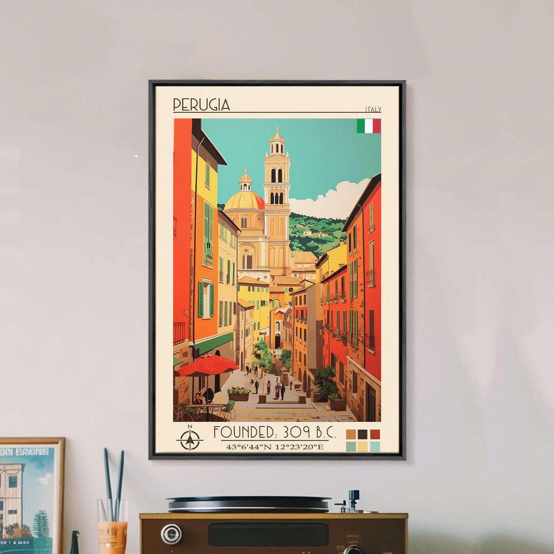 Perugia Italy Cathedral Bell Tower Old Town Street Travel Poster - Image 4