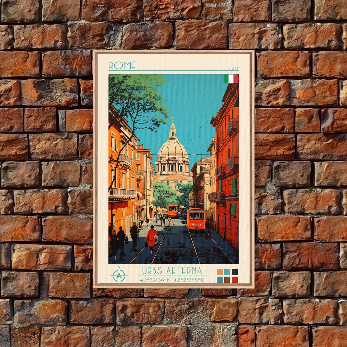 Rome Italy Street Tram Domed Church Old Town View Travel Poster - Image 4