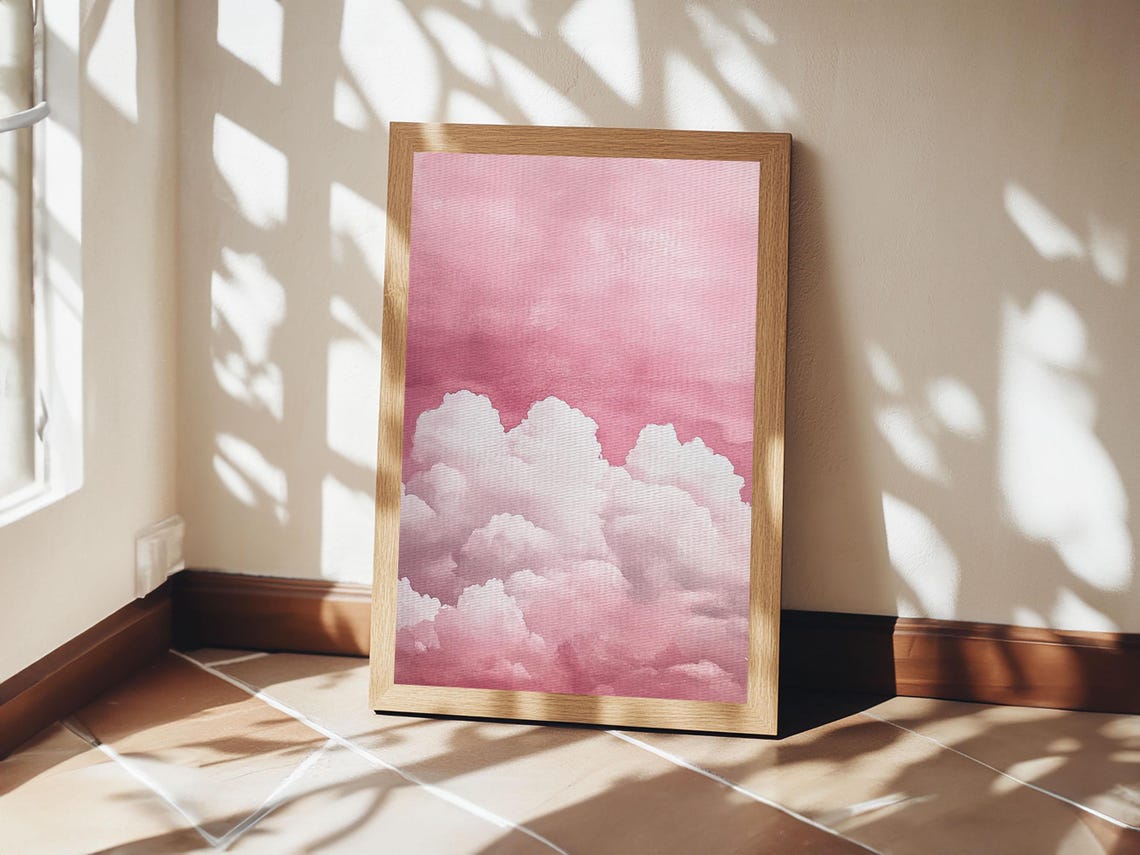 Pink Clouds Minimalist Sky White Fluffy Clouds Dreamy Art Wall Poster - Image 6