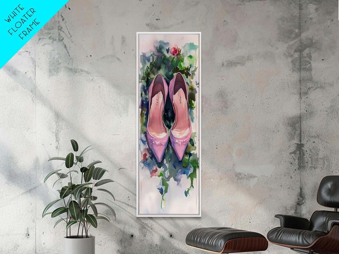 Pink Ballet Heels Watercolor Chic Fashion Illustration Wall Art