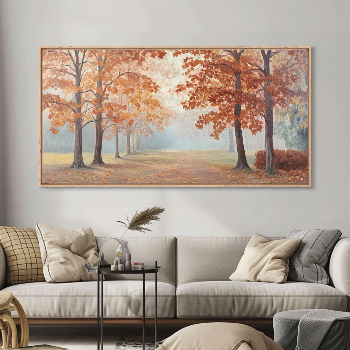 Golden Autumn Maple Trees Along A Peaceful Park Pathway Art Print