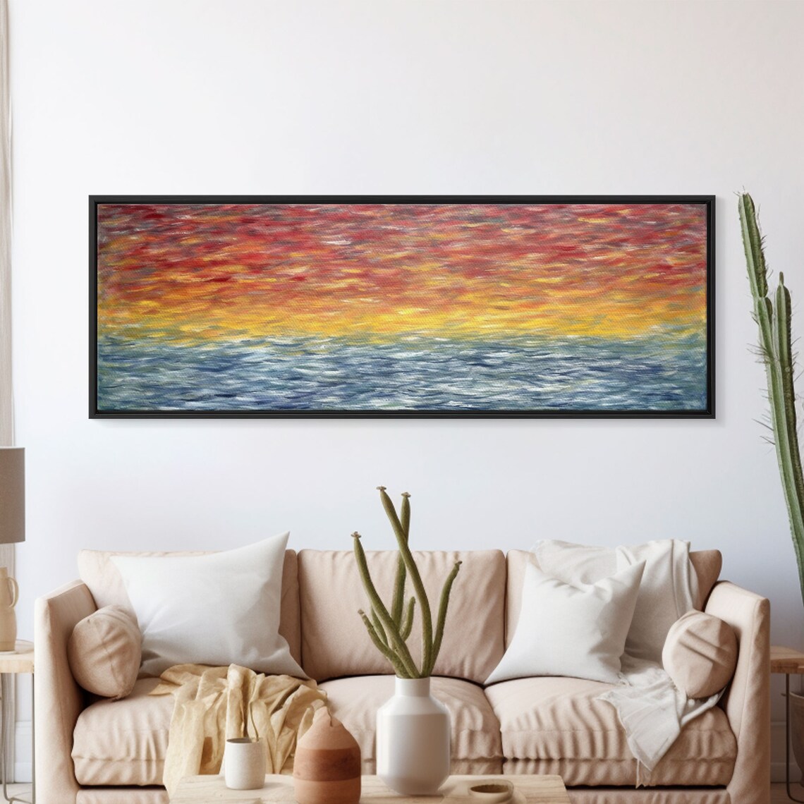 Abstract Ocean Horizon Fiery Red Sky Blue Water Sunset Wall Art Poster - Image 5