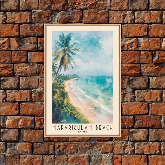 Mararikulam Beach India Leaning Palm Curved Sand Turquoise Coast Poster