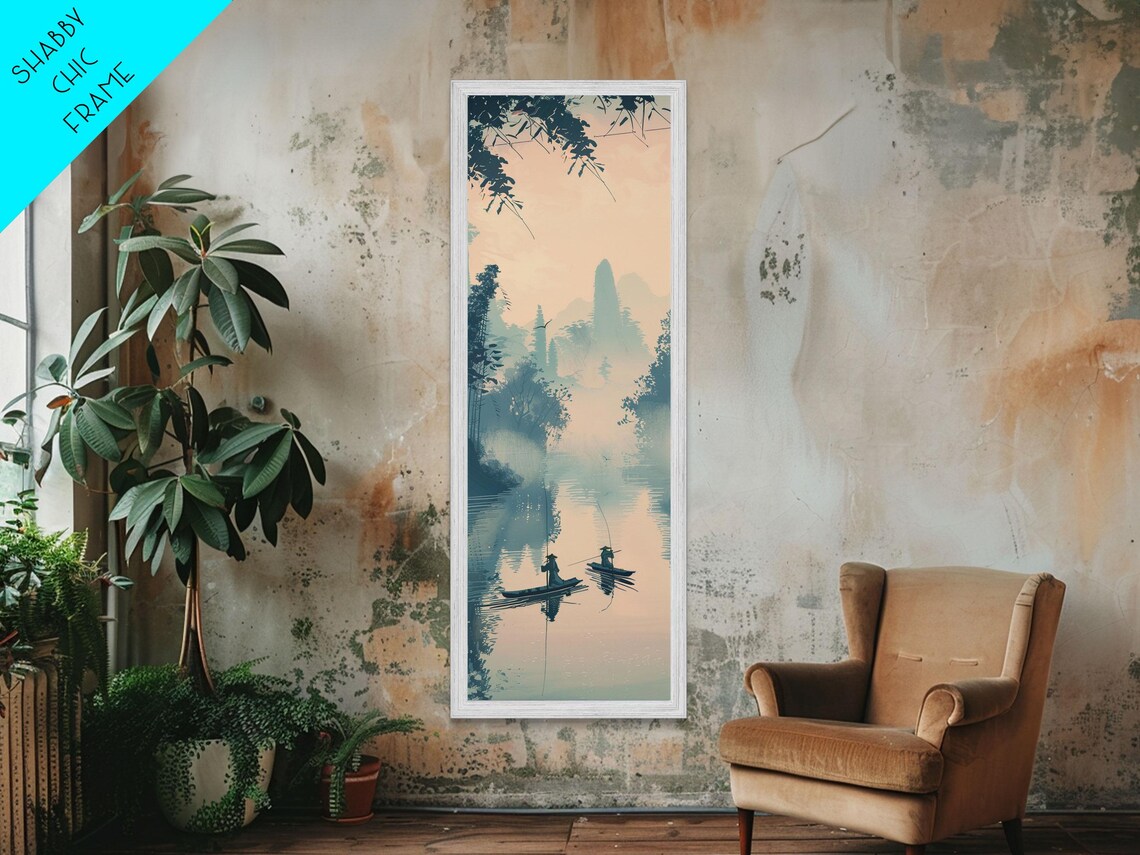 Two Fishermen In Misty Lake At Dawn Tranquil Japanese Travel Poster - Image 4