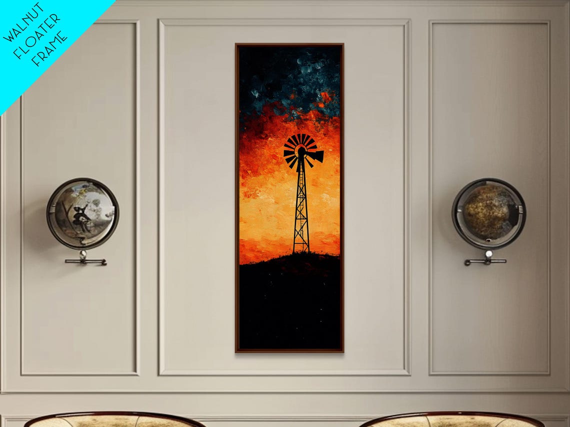 Rustic Windmill Silhouette Sunset Desert Sky Wall Decor Poster