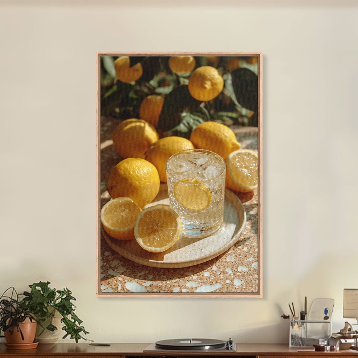 Sunny Lemon Still Life Sparkling Water Summer Kitchen Wall Art Print - Image 4