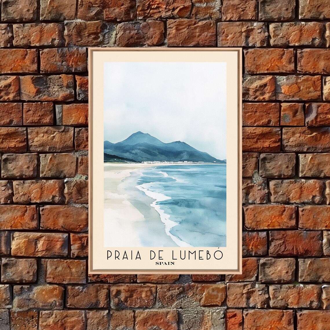 Praia de Lumebo Spain Misty Mountain Shore Minimal Watercolor Travel Poster - Image 4