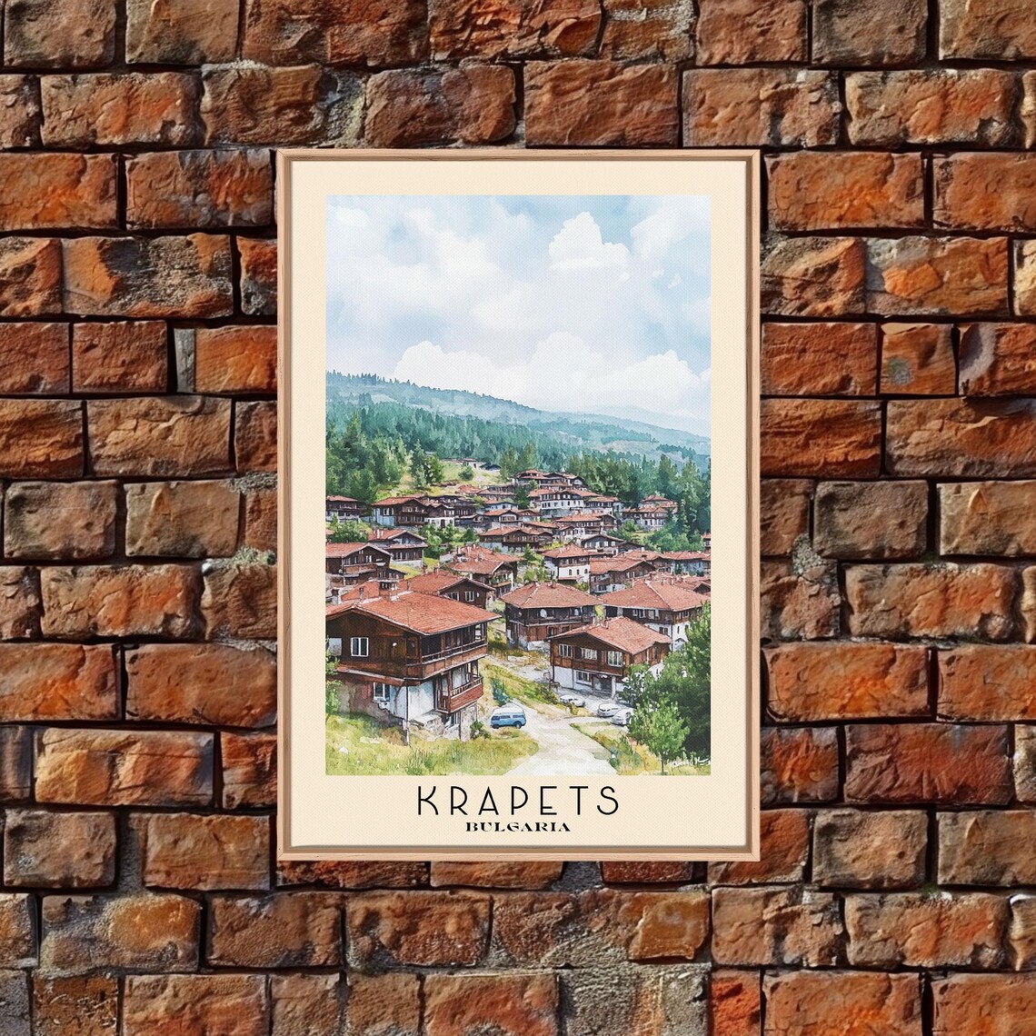 Krapets Bulgaria Red Roof Village Green Hills Watercolor Poster - Image 5