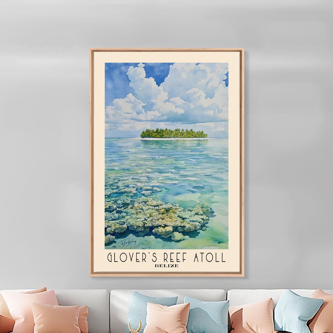 Glover's Reef Atoll Belize Palm Island Turquoise Coral Shallows Watercolor Poster - Image 3