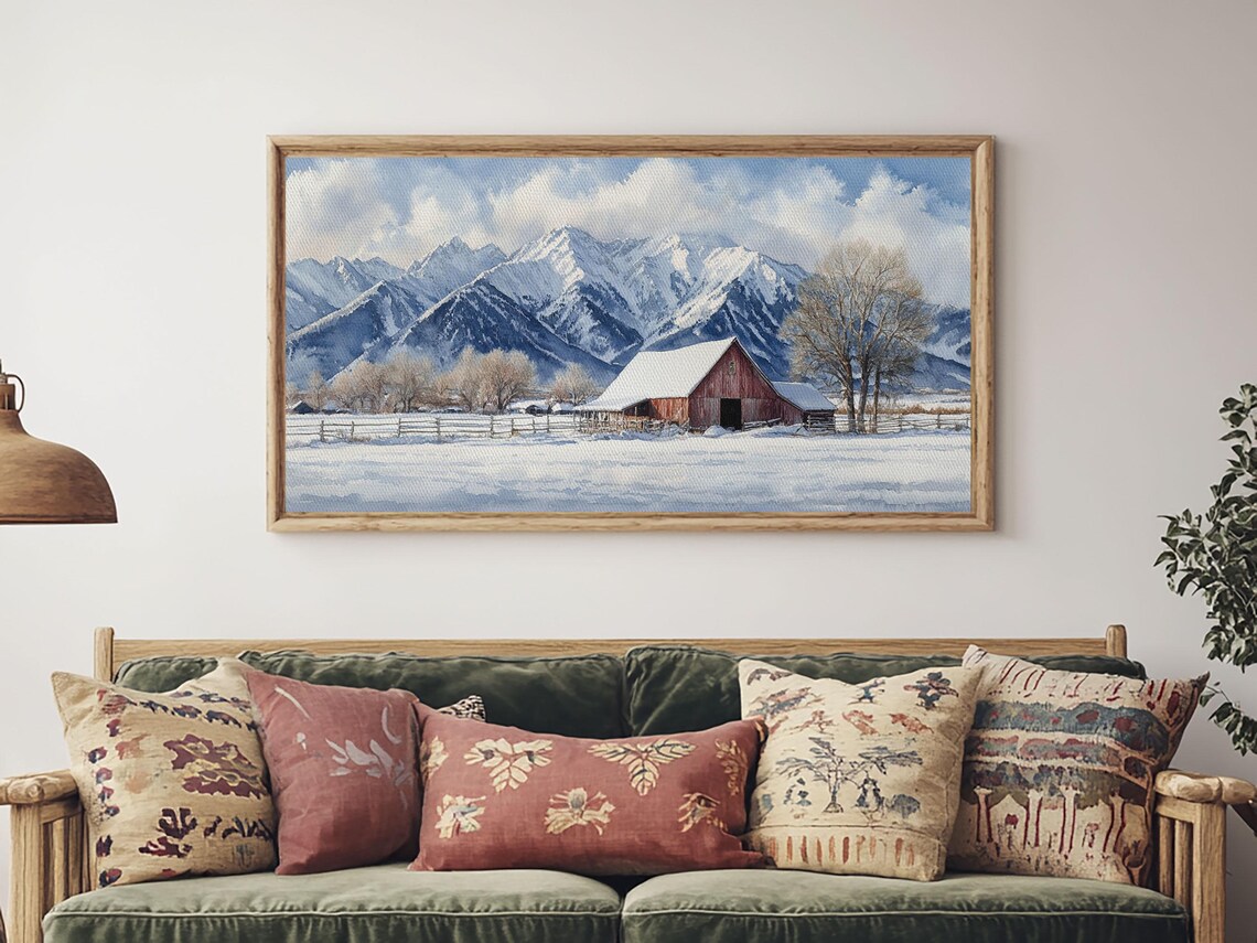 Winter Cabin Oil Painting Print Rustic Farmhouse Decor Modern Farmhouse Cabin Decor Rural America Oil Painting Print - Image 2