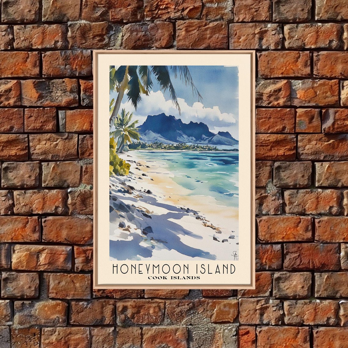 Honeymoon Island Cook Islands White Sand Lagoon Mountain View Poster - Image 5