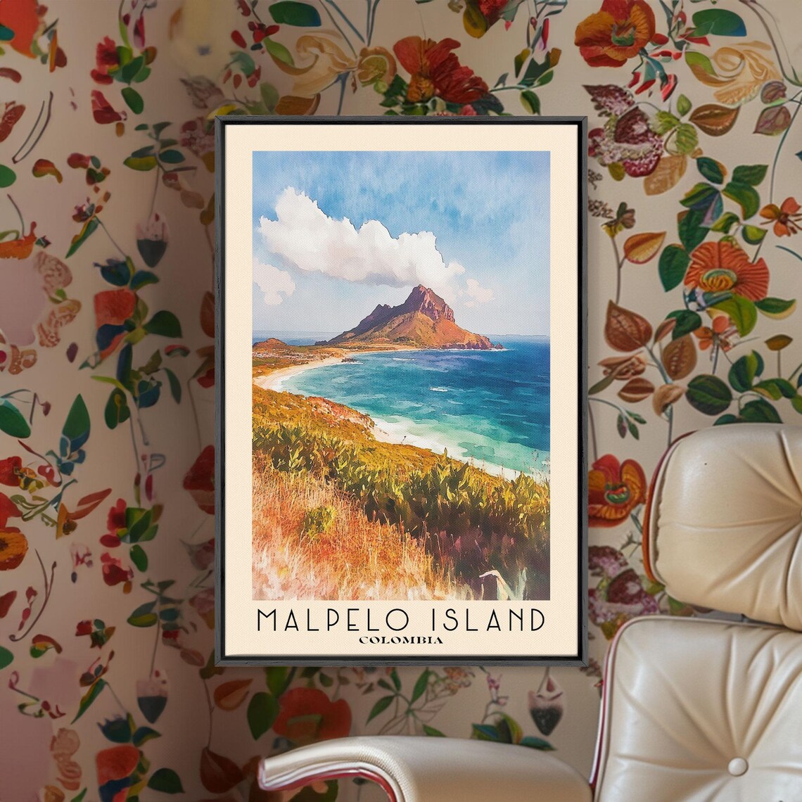Malpelo Island Colombia Rocky Peak Deep Blue Sea Golden Hills Poster - Image 2