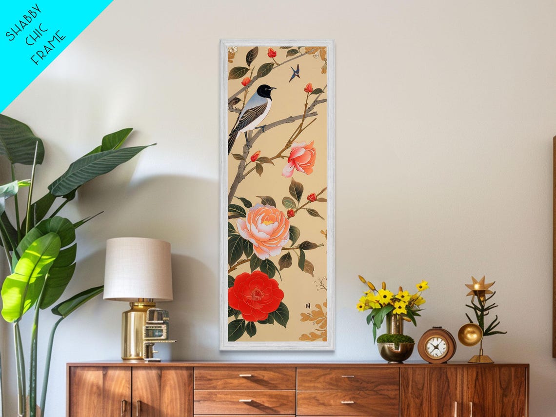 Songbird On Branch With Red Peony Blossoms Japanese Ukiyo E Art Poster - Image 6