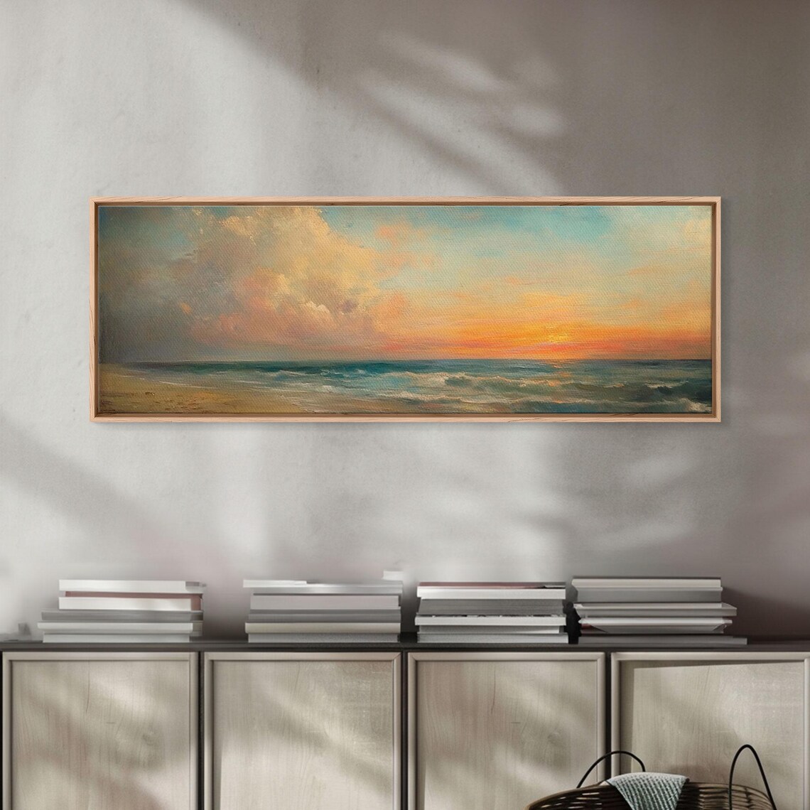 Moody Seascape Sunset Golden Horizon Storm Clouds Ocean Wall Art - Image 2