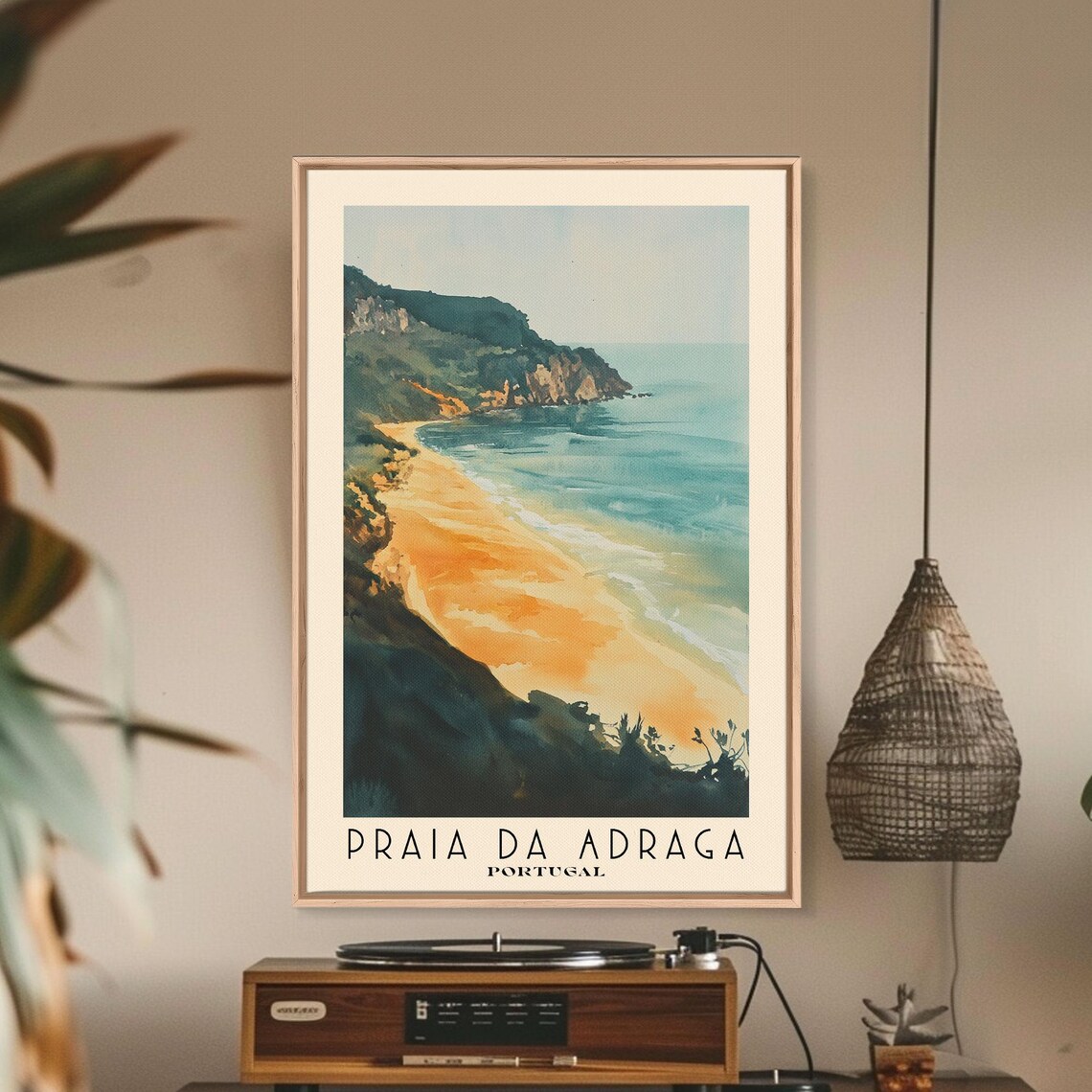 Praia da Adraga Portugal Golden Beach Dark Cliffs Watercolor Travel Poster - Image 2