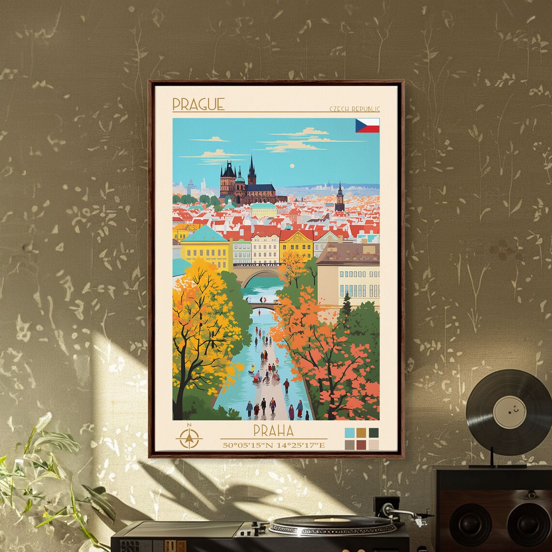 Prague Czech Republic Bridge Autumn Trees Castle View Travel Poster - Image 2