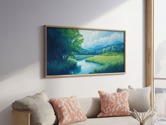 Print Of Serene Green Valley And River Landscape Rustic Wall Art Gift Idea For Nature Lovers And Rustic Home Decor