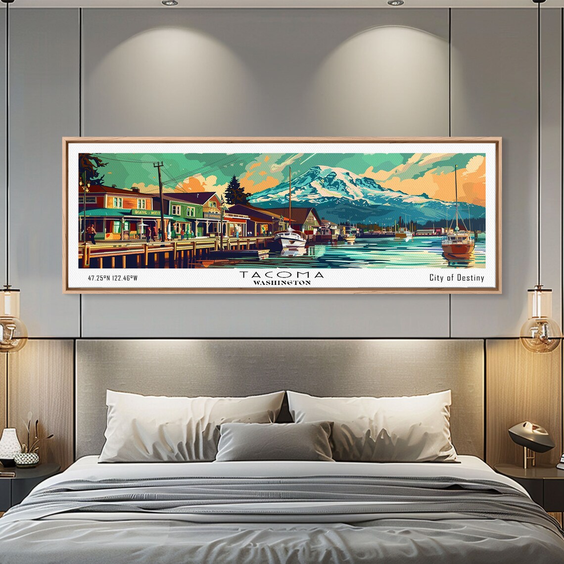 Tacoma Washington Panoramic Painting Mid Century Modern Framed Print Retro Pop Art Travel Poster Wall Decor Gift Idea - Image 3