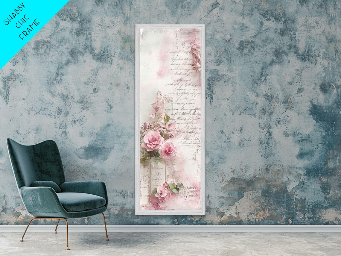 Pink Roses French Script Letters Vintage Romantic Floral Wall Art - Image 5