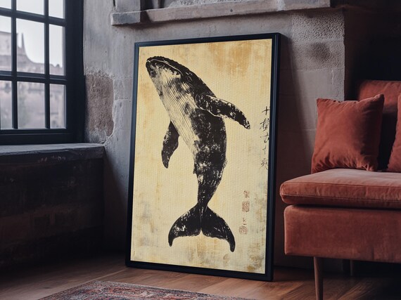 Large Minimalist Whale Wall Art Print Animal Acrylic Style Painting Framed Modern Wall Art For Living Room Bedroom Decor Nuevart