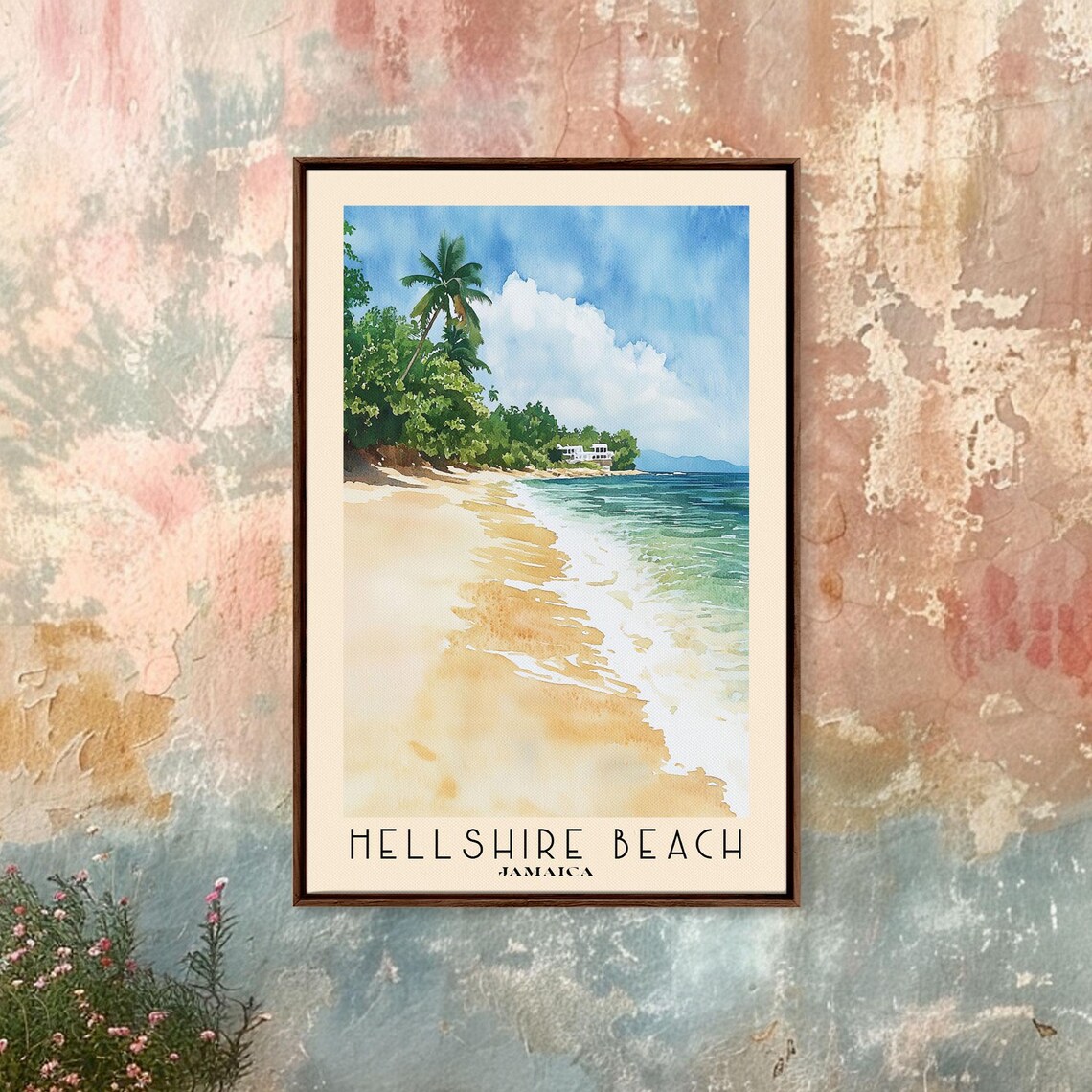 Hellshire Beach Jamaica Golden Sand Palms Turquoise Surf Watercolor Poster - Image 3