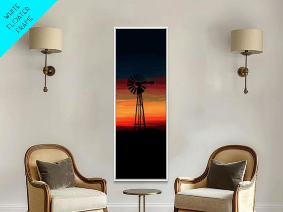 Print Moody Sunset Windmill Wall Art Vertical Rustic Decor Tall Narrow Farmhouse Artwork Gift Idea For Living Room
