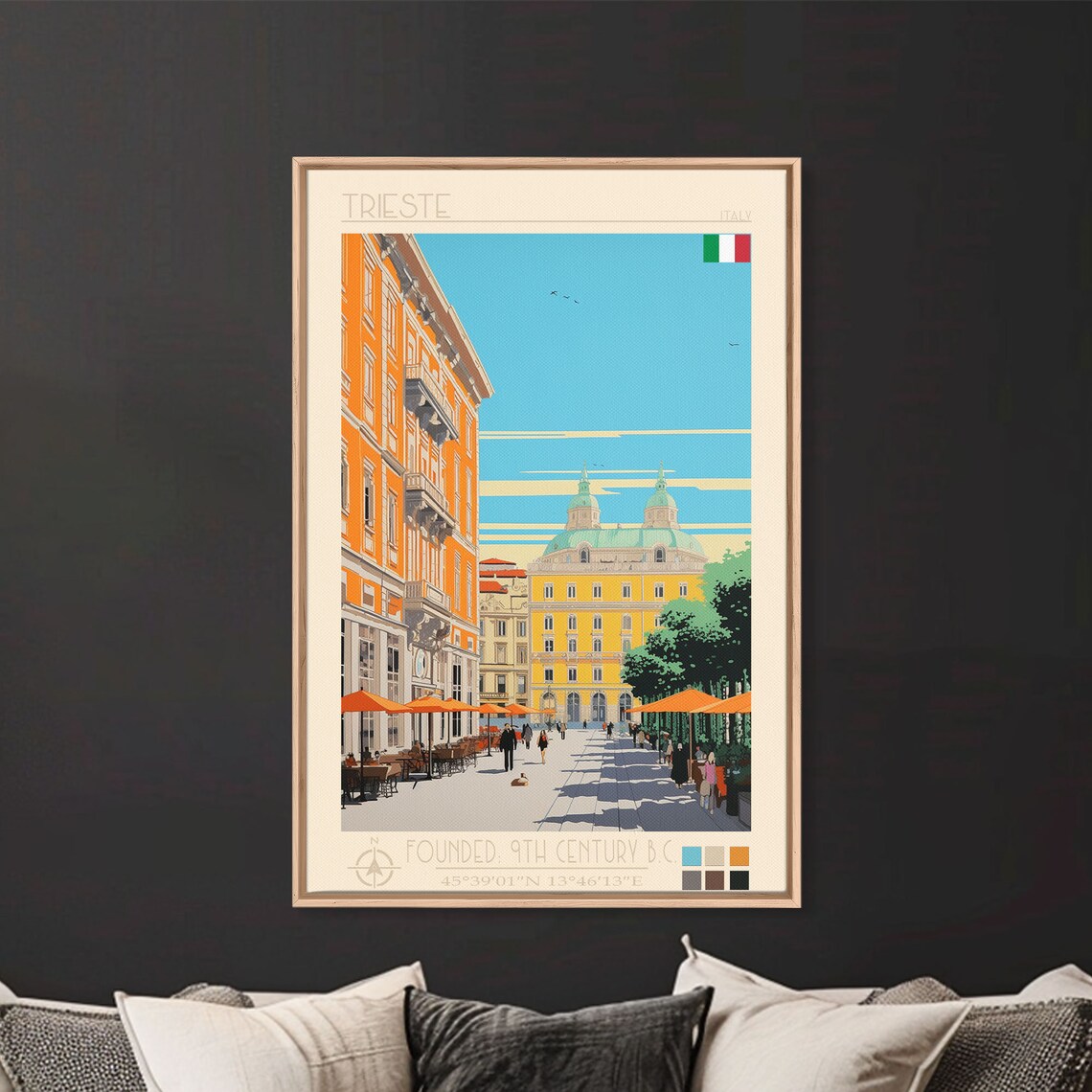 Trieste Italy Piazza Cathedral Sunny Square Cafe View Travel Poster - Image 2