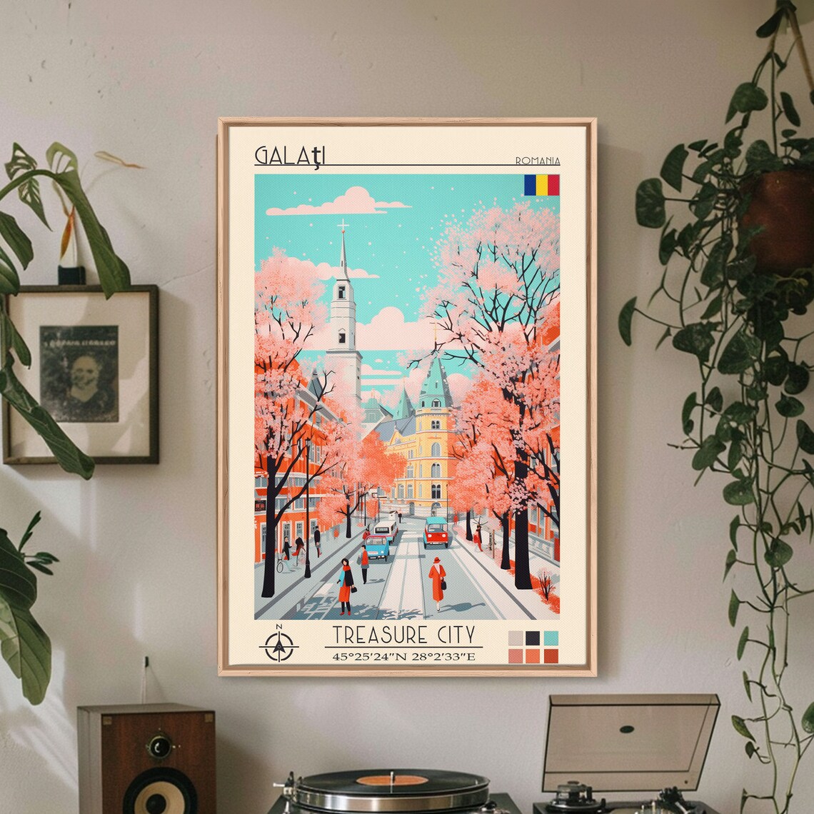 Galati Romania Pink Blossom Avenue Church Spire Spring View Poster
