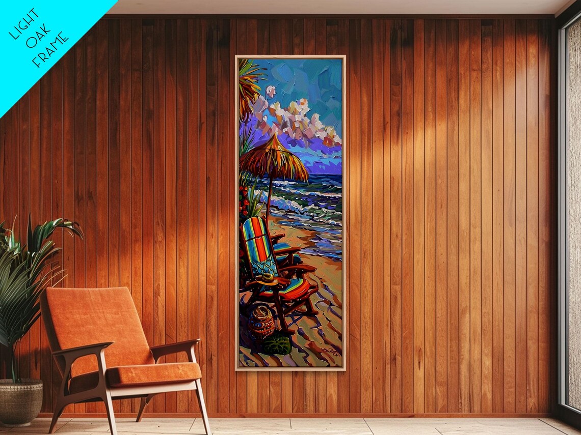 Beach Chair Under Palapa Umbrella By Surf Impasto Coastal Scene Poster - Image 4