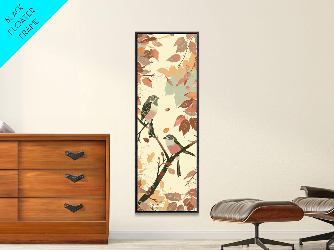 Two Small Songbirds On Autumn Branches Vintage Japanese Wall Art - Image 4