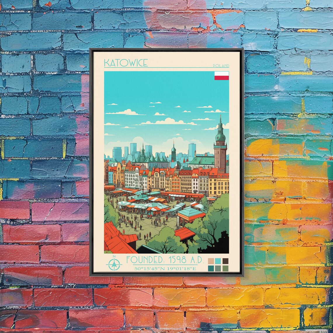 Katowice Poland Market Square Stalls Old Town Towers View Poster - Image 2