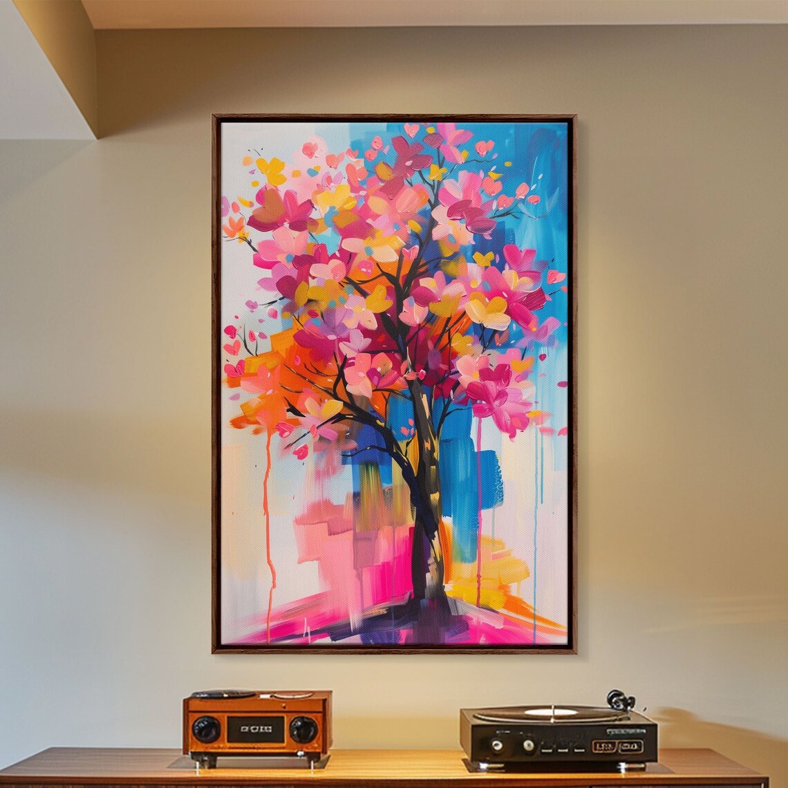 Colorful Blossoming Tree Abstract Floral Oil Painting Wall Art