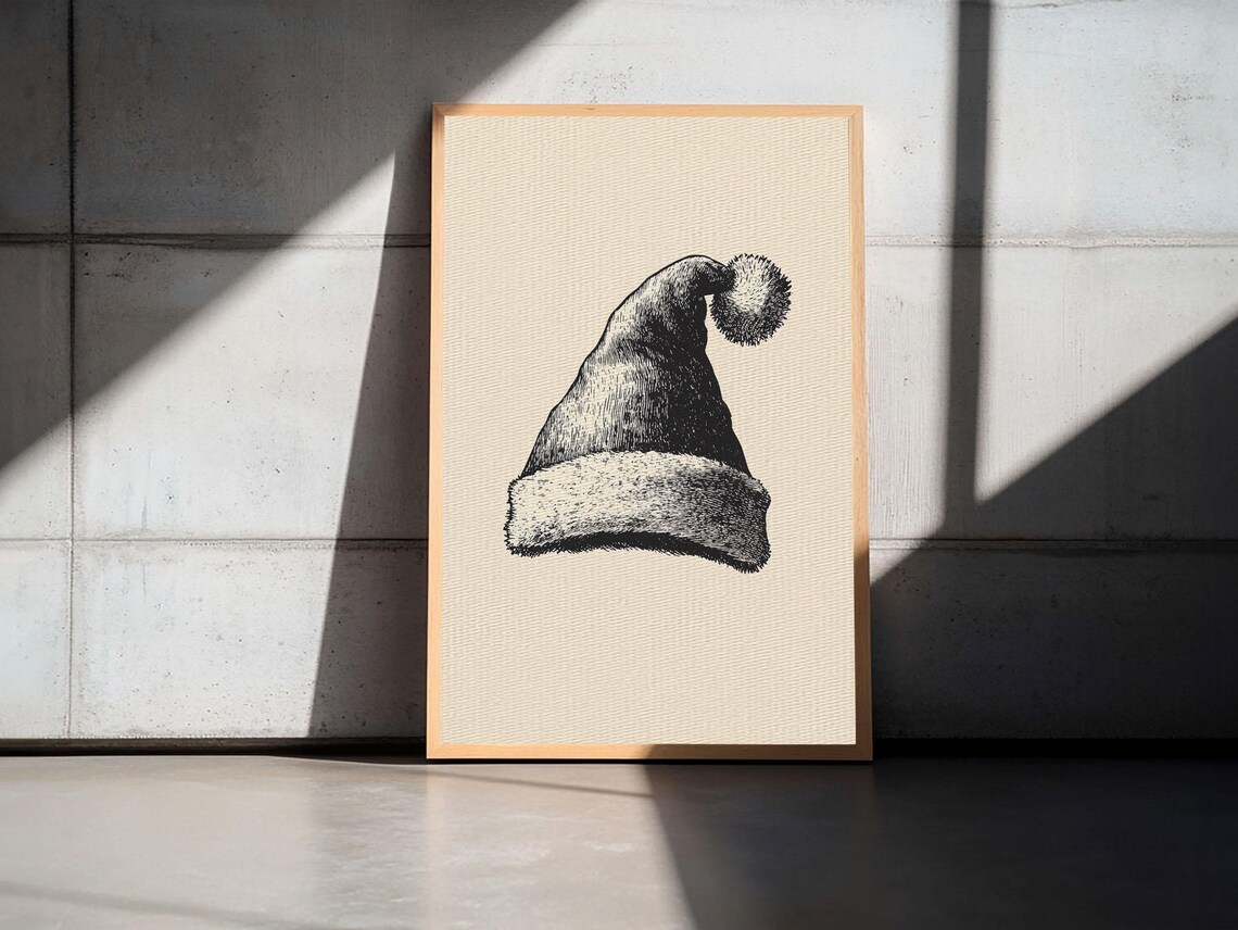Minimalist Santa Hat Black Ink Sketch Vintage Christmas Holiday Poster - Image 4