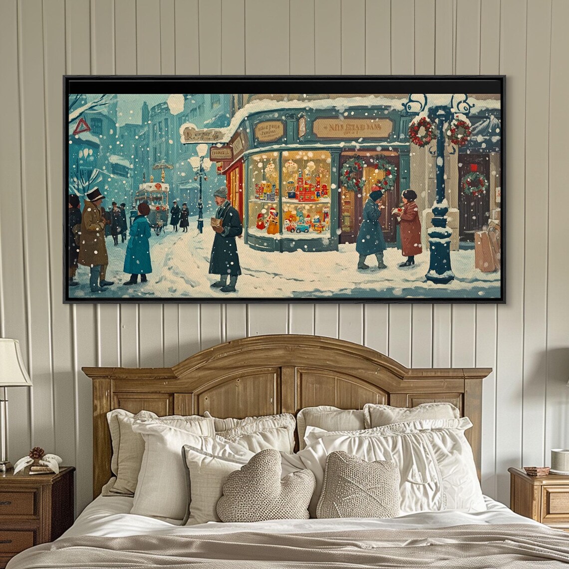 Vintage Christmas Street Winter Scene Art Print - Image 6