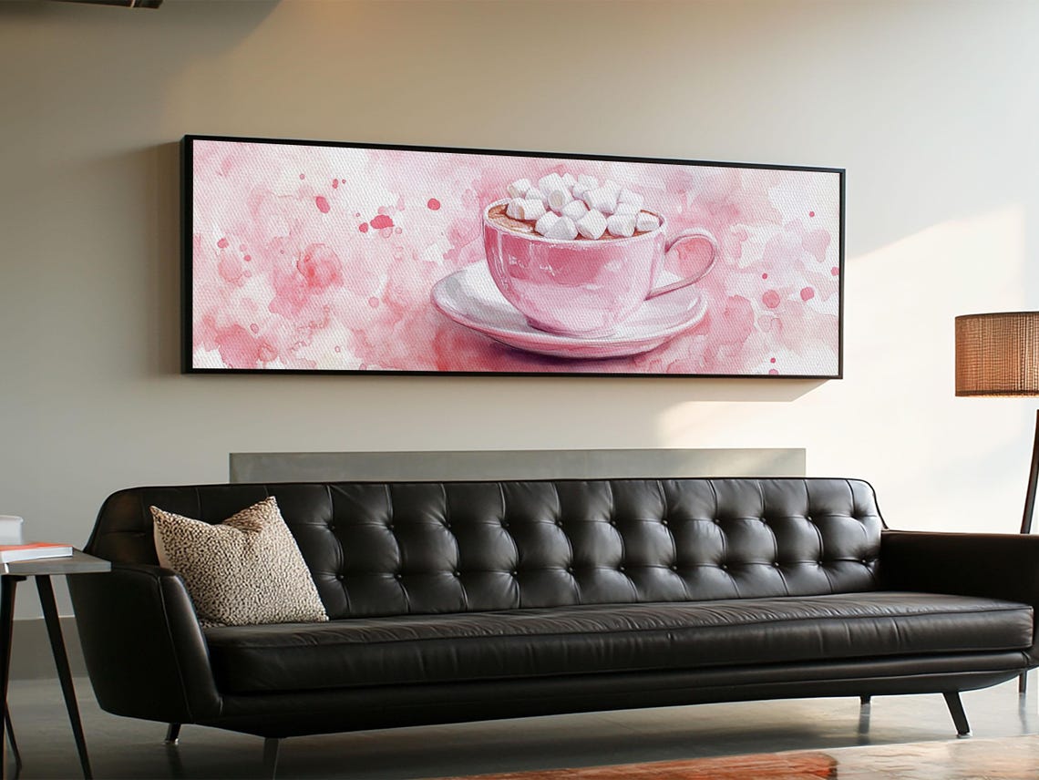 Pink Hot Cocoa Cup Marshmallows Watercolor Cozy Kitchen Poster - Image 6