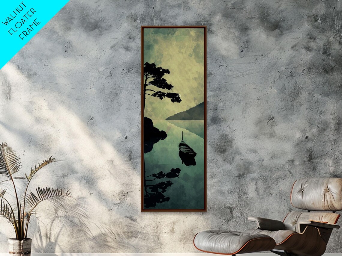 Serene Japanese Lake Boat Calm Reflection Pine Woodblock Art Poster - Image 5
