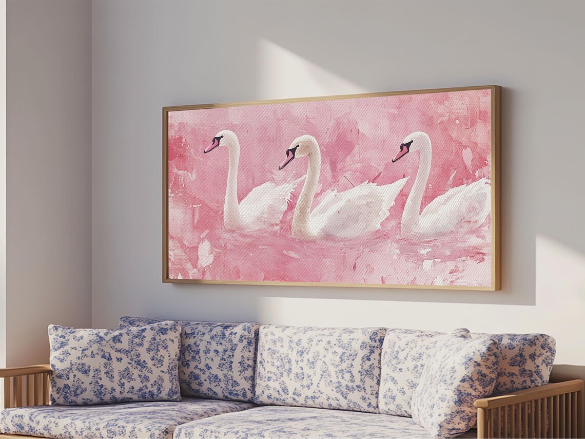 Swan Trio, Whimsical Cottagecore Bird Art Print - Image 5