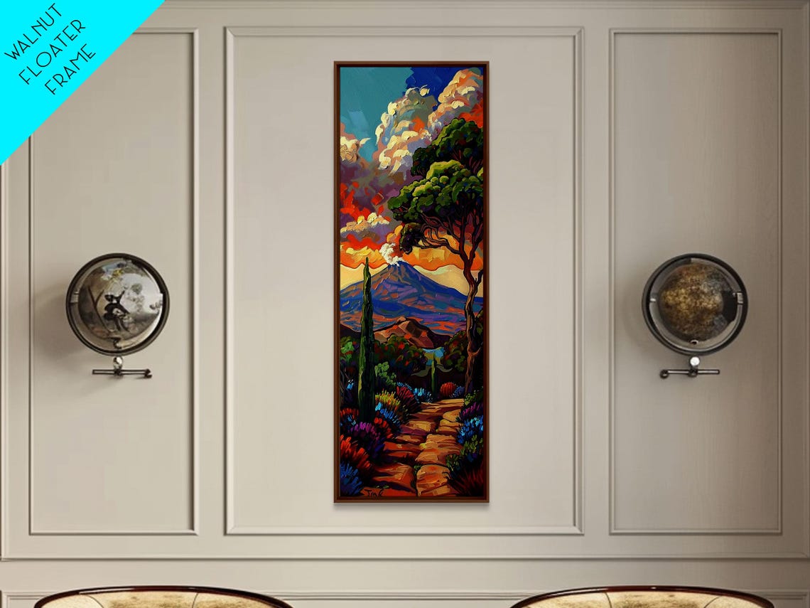 Volcano Sunset Over Colorful Flower Valley Impasto Landscape Poster - Image 5