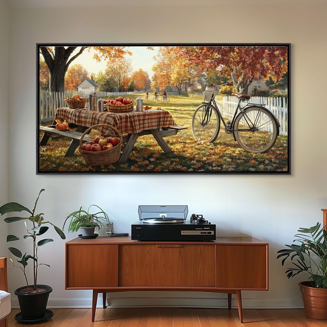 Autumn Apple Orchard Picnic Plaid Tablecloth Vintage Bike Wall Art - Image 3