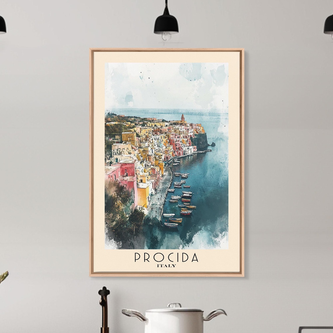 Procida Italy Colorful Harbor Boats Pastel Waterfront Watercolor Poster - Image 6