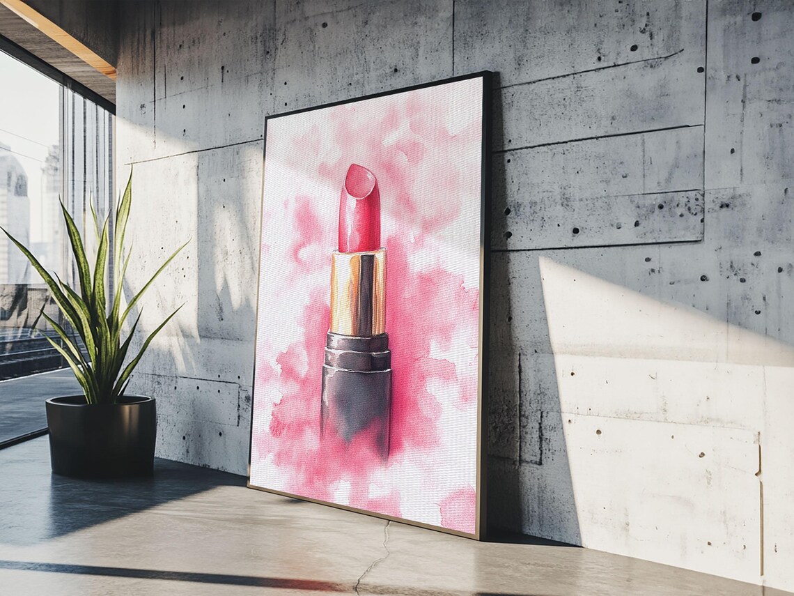 Pink Lipstick Watercolor Painting Preppy Vanity Room Decor Poster - Image 5