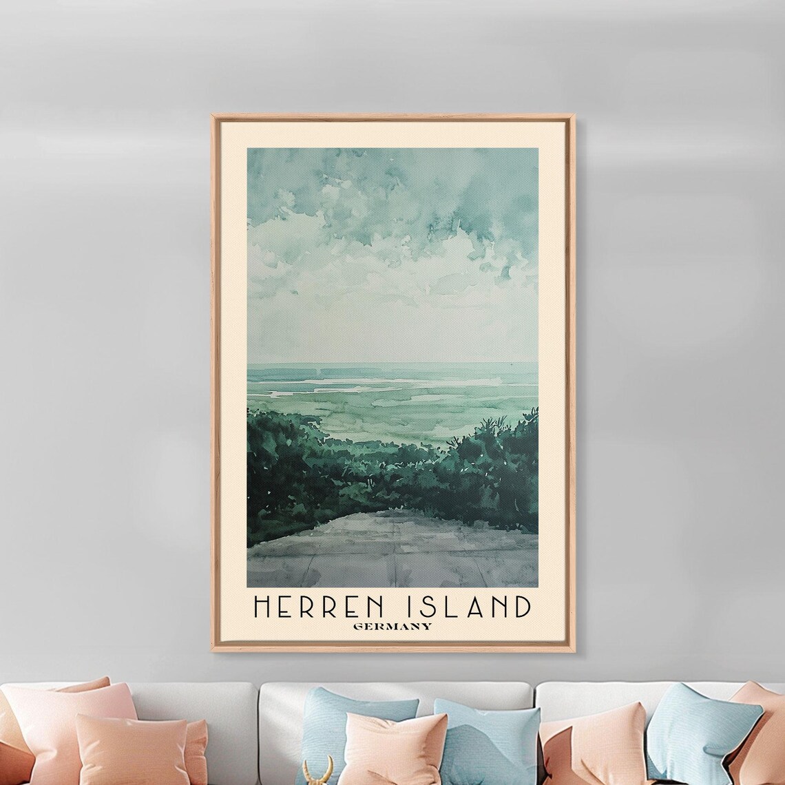 Herren Island Germany Coastal Path Green Watercolor Abstract Poster - Image 3