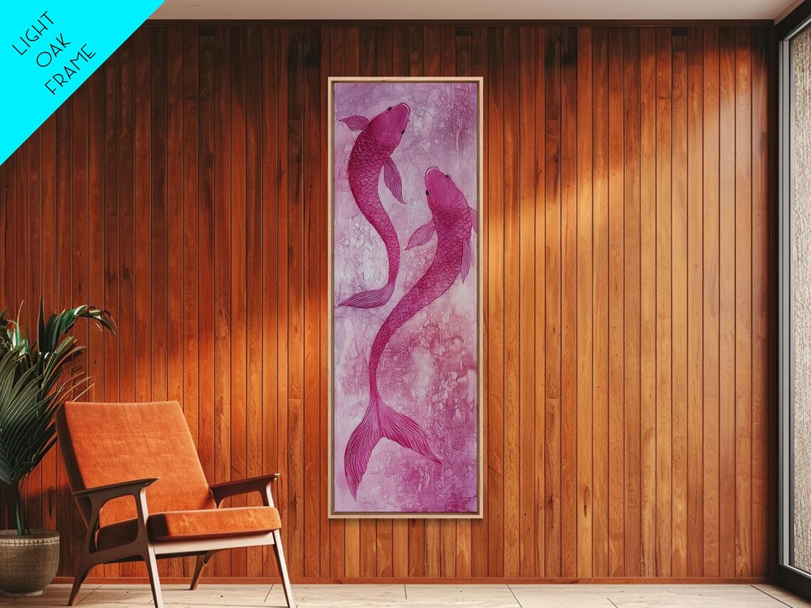 Pink Koi Fish Watercolor Pair Zen Calm Japanese Style Wall Art - Image 6