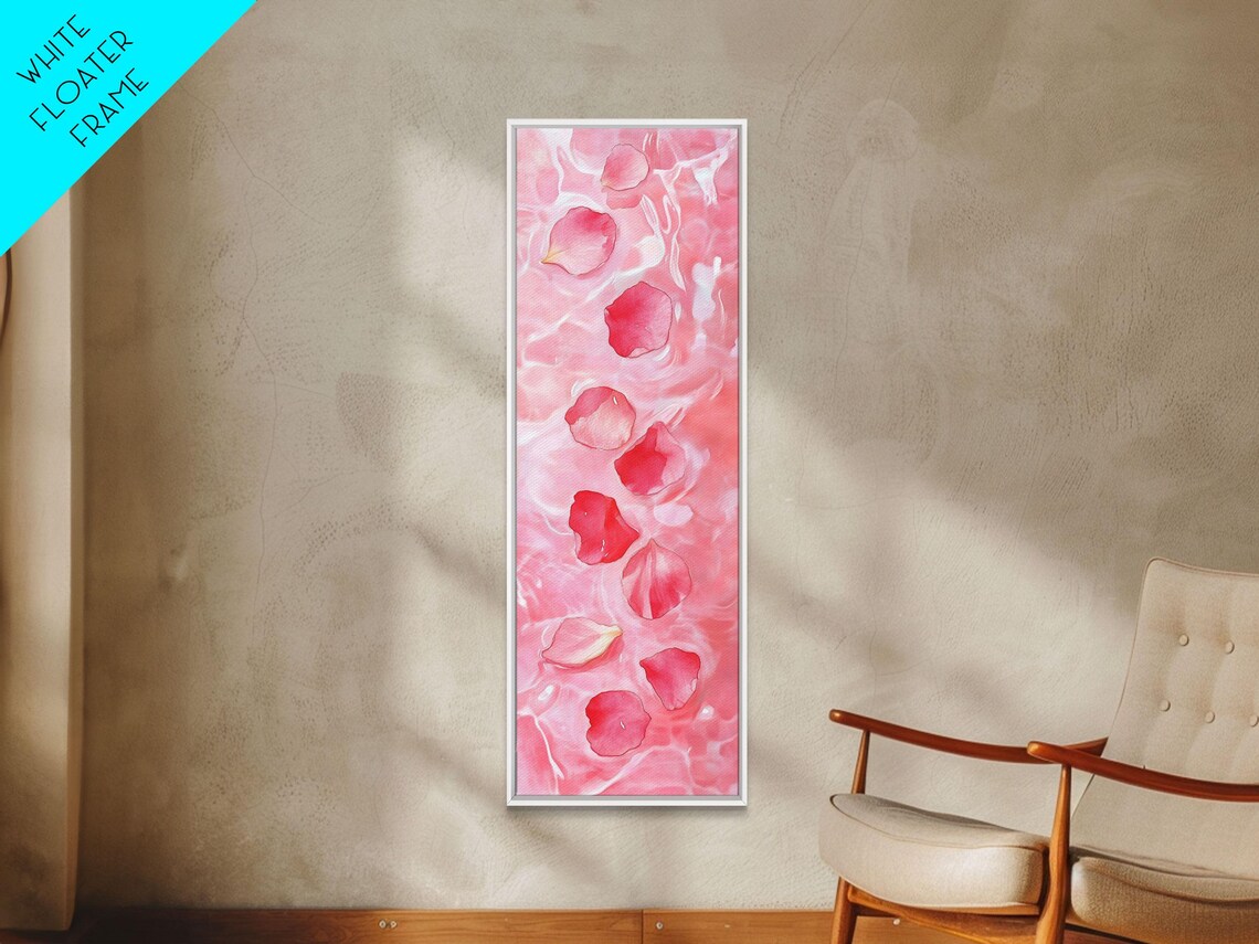 Pink Rose Petals Floating Water Ripples Serene Zen Spa Wall Art - Image 4