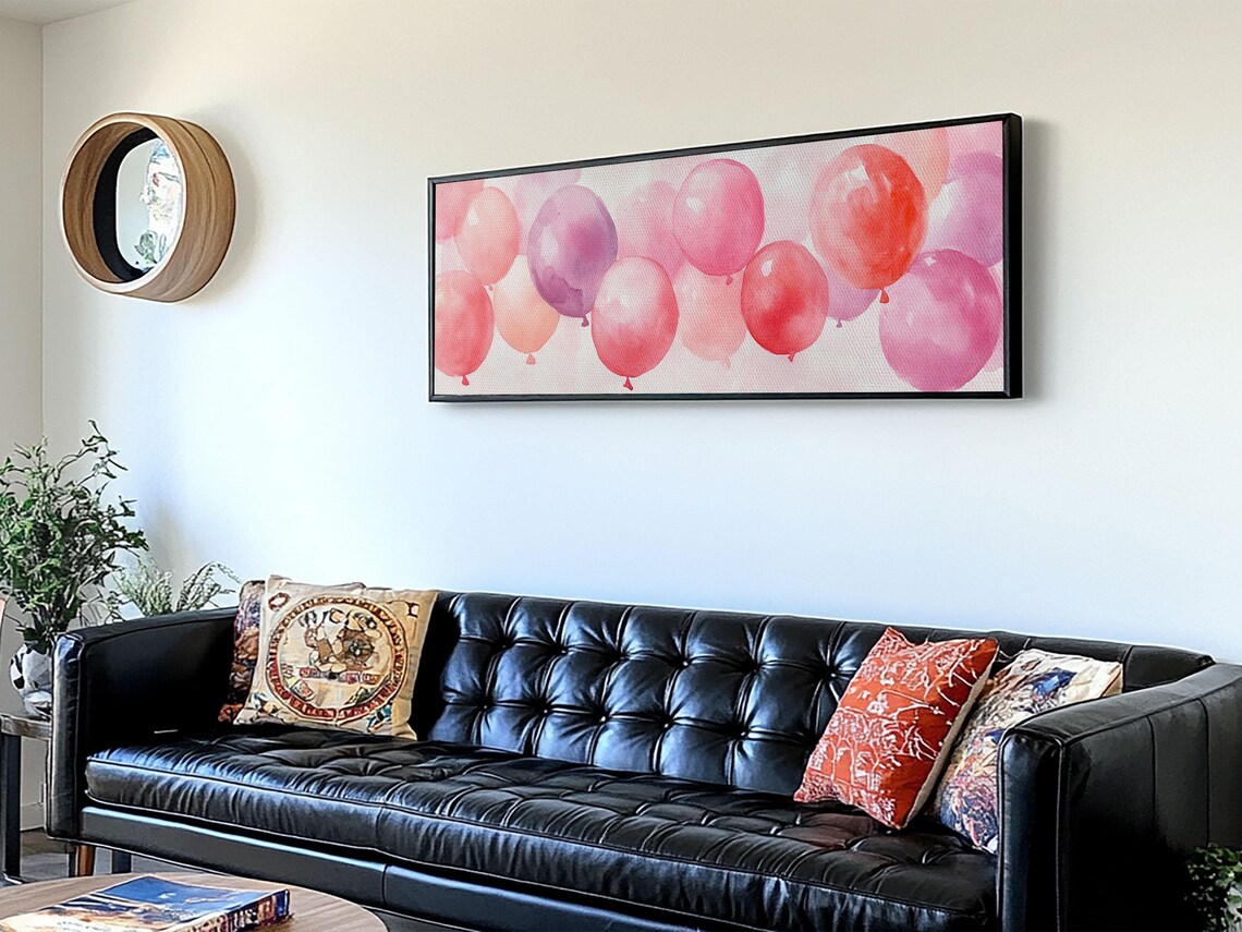 Pink Watercolor Balloons Whimsical Party Kids Room Nursery Wall Art - Image 2