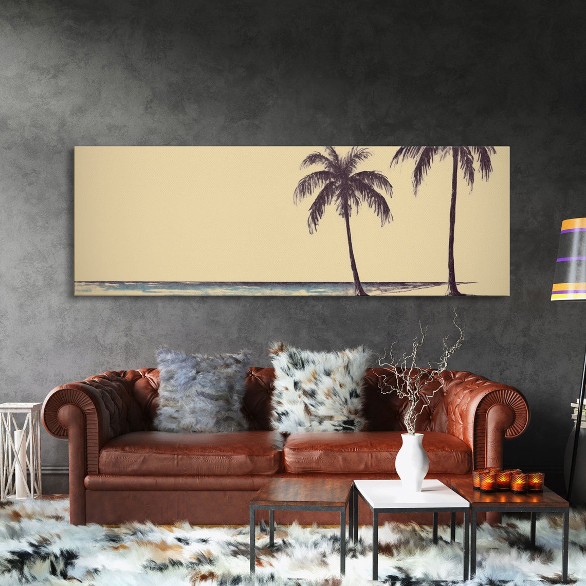 Minimalist Beach Art Print Palm Trees Tropical Beach Wall Art Beach Wall Decor Panoramic Wall Art Print - Image 4
