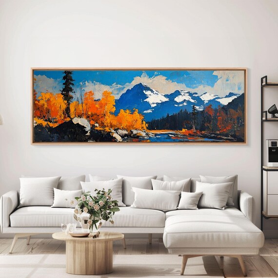 Vintage Fall Mountain Landscape Painting Print Oversized Wall Art Panoramic Print Landscape Painting Original Painting Print