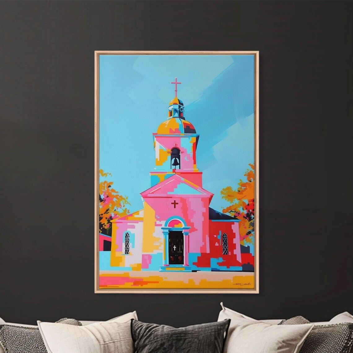 Colorful Pink Church Dome Abstract Modern Chapel Art Wall Poster - Image 3