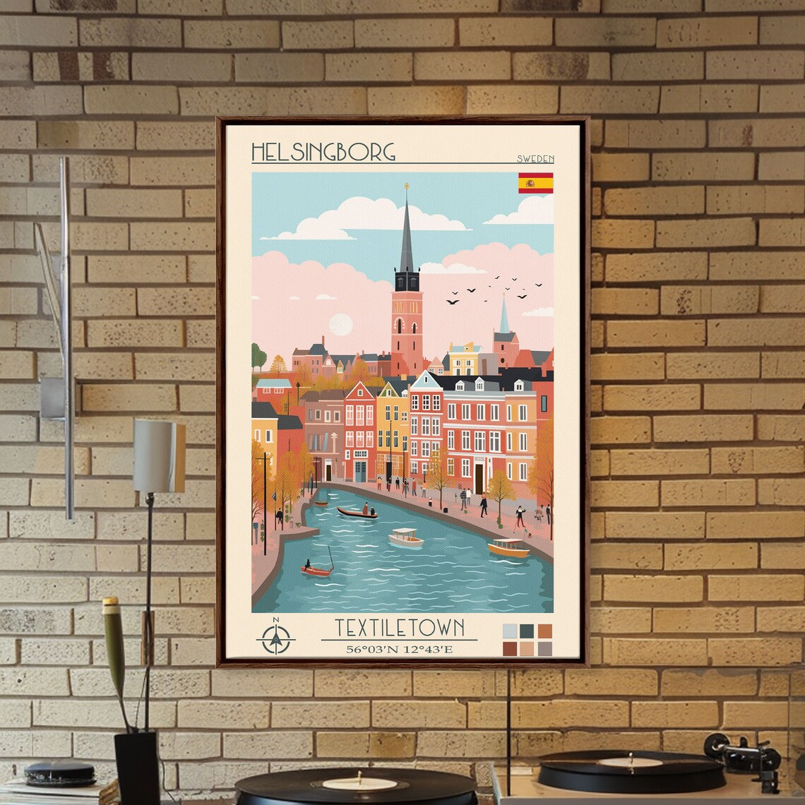 Helsingborg Sweden Harbor Canal Boats Colorful Gabled Houses Poster - Image 3